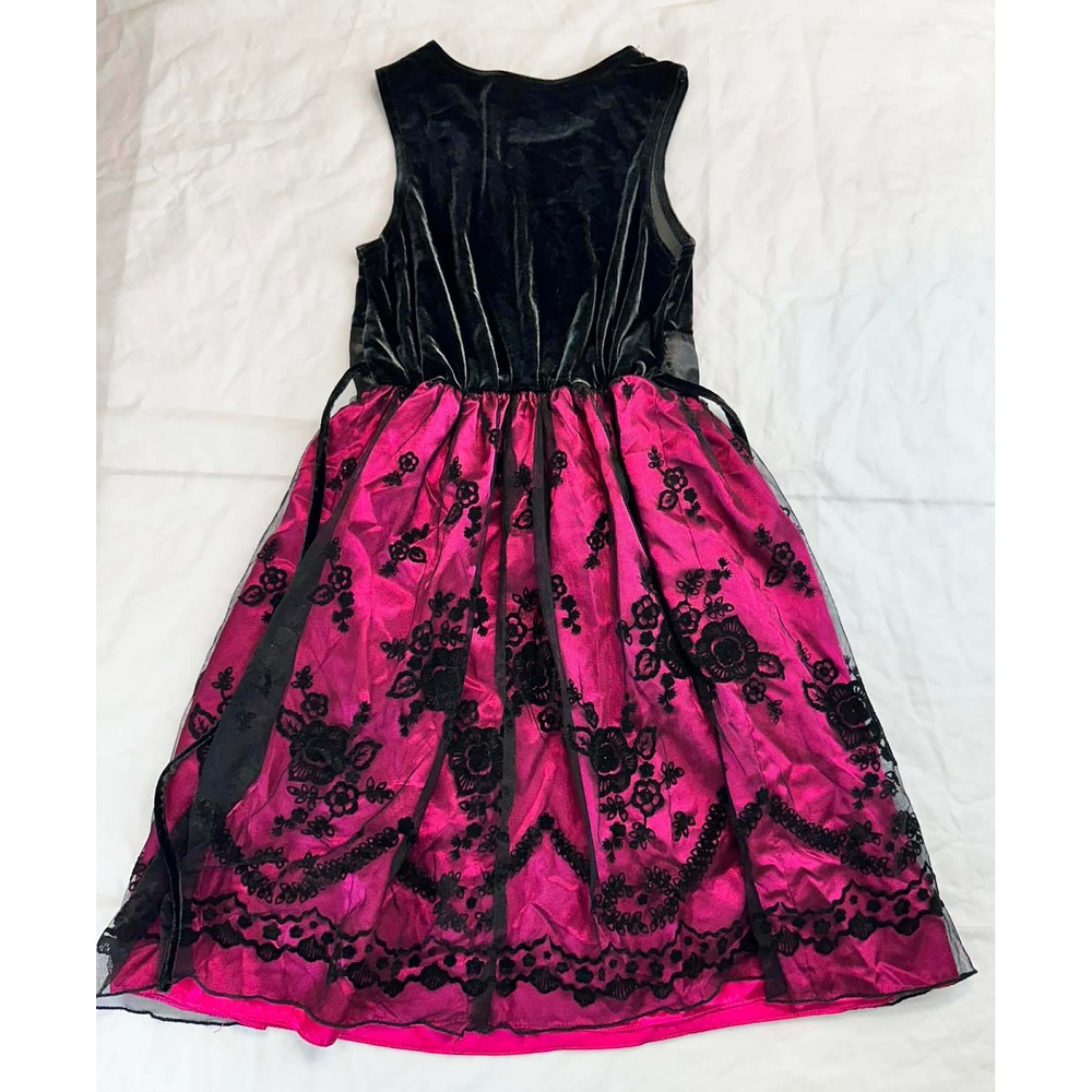Cherokee Girls Velvet Lace Party Dress Pink Black Sleeveless Formal - Picture 5 of 9